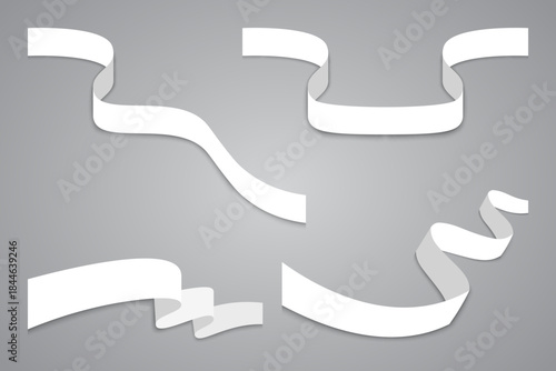 Collection of Clean White Ribbon Banners with Soft Shadow on Gray Background
