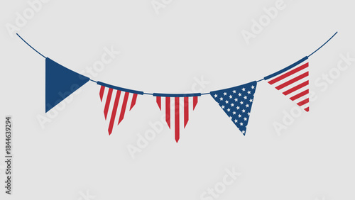 American Patriotic Pennant Flag Vector – USA Stars and Stripes Bunting Decoration for Independence Day, Festive Celebrations, National Events, and Creative Graphic Design