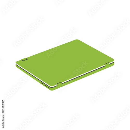 Closed green laptop on white background