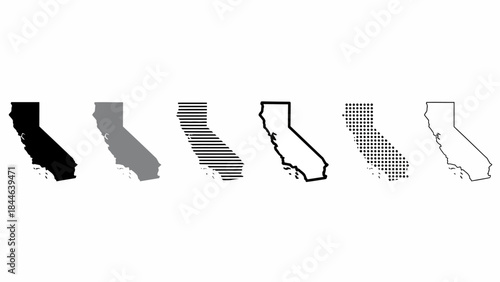 California Vector Geometries: Cartographic Silhouettes, Line Styles, and Grid Patterns for Geographic Design, Data Visualization, and USA Map-Based Creative Projects
