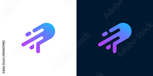 Dynamic abstract letter P logo with a vibrant gradient trail, embodying speed, innovation, and modern technological advancement for creative branding and digital design