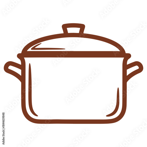 Brown outline illustration of a cooking pot with lid and handles