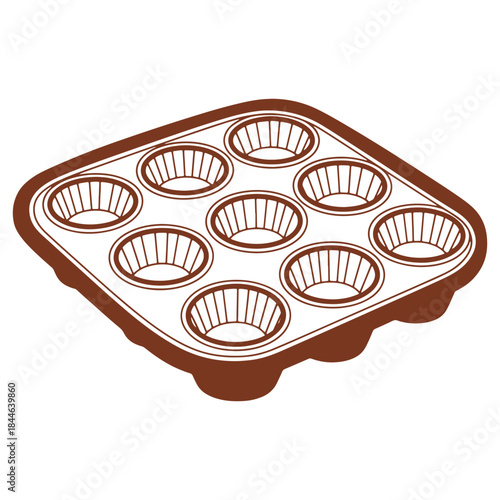 Brown muffin tin with multiple compartments isolated on white background