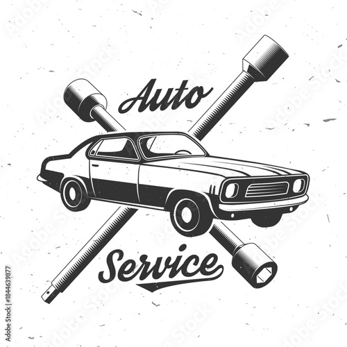 Auto service logo, emblems, badges and icons. Vector. Service car repair, restoration and car club design elements.
