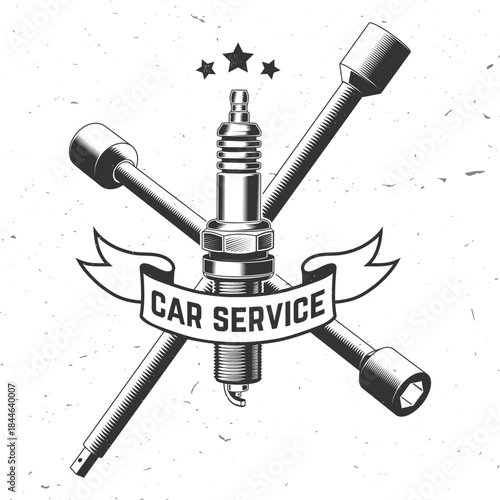 Auto service logo, emblems, badges and icons. Vector. For expert service car repair center, restoration and car club with wrench and spark plug silhouette