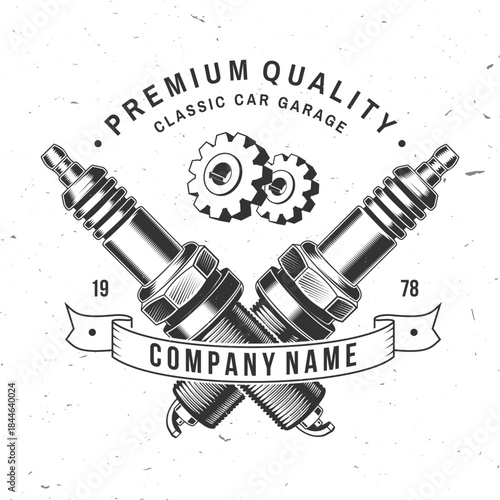 Auto service logo, emblems, badges and icons. Vector. For expert service car repair center, restoration and car club with gears and spark plug silhouette
