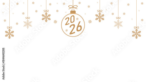 Exquisite Christmas background with hanging balloons with text 2026 and snowflakes filling with stars on a transparent background, design of greeting cards with winter holidays or web banners. Vector 