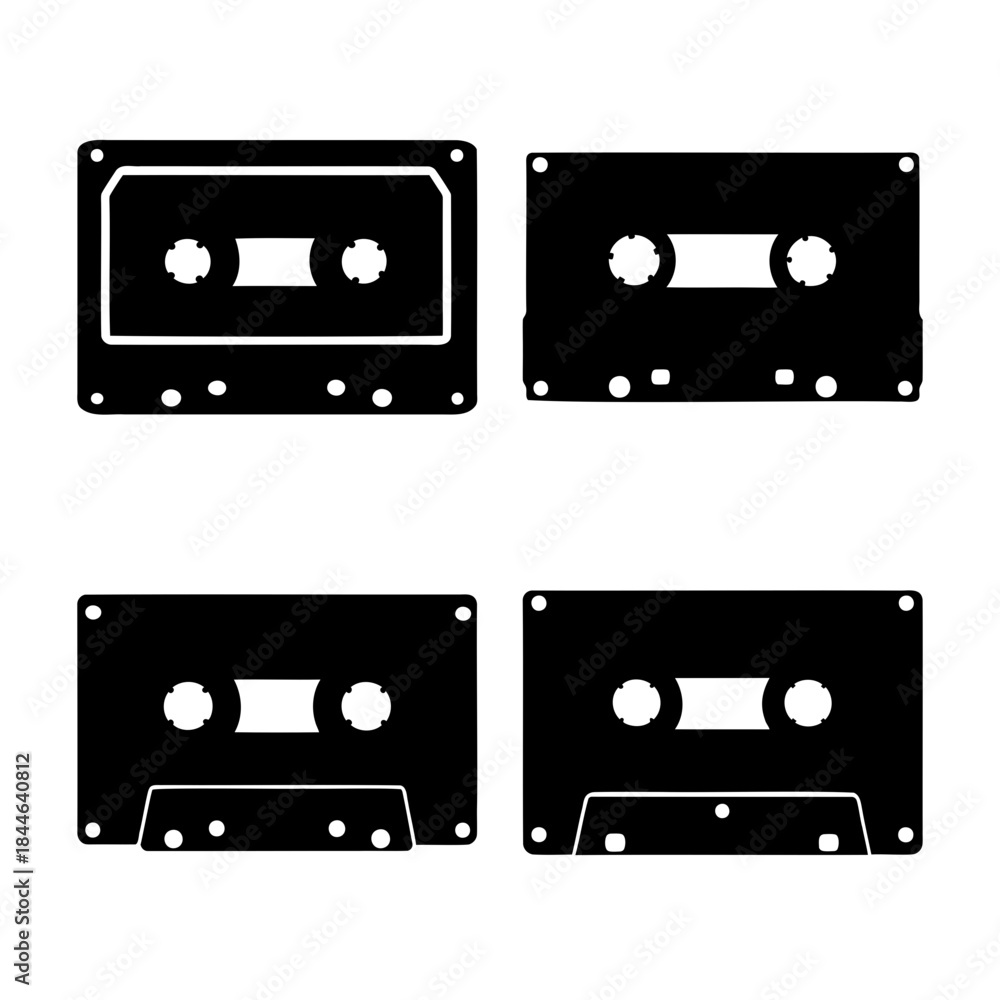 Obraz premium Retro music audio cassette tape silhouette collection set.