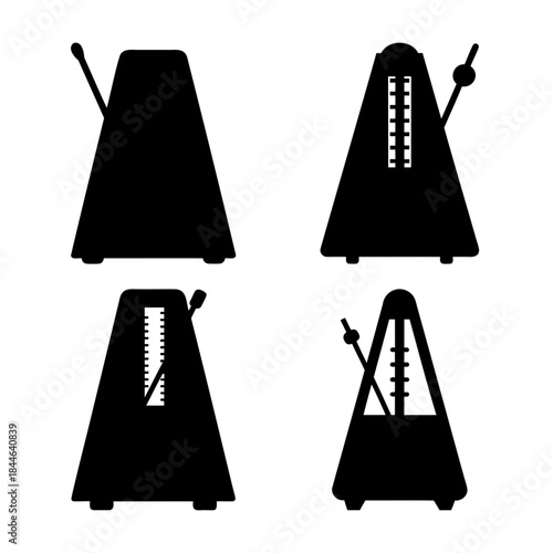 Metronome icon set, musical tempo device vector silhouette