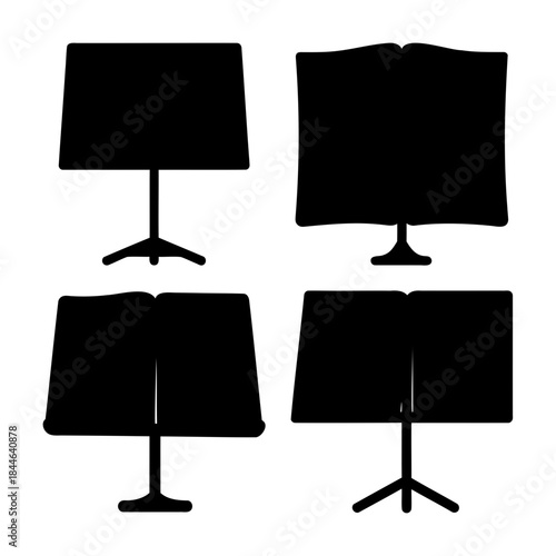 Music stand silhouette icons for musical notation and study