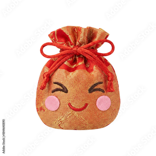 Isolated realistic chinese gift pouch featuring a happy smiling face