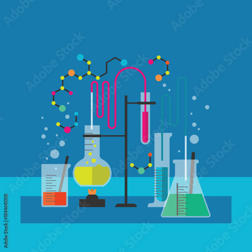 Chemistry laboratory tools chemical reaction diagram vector