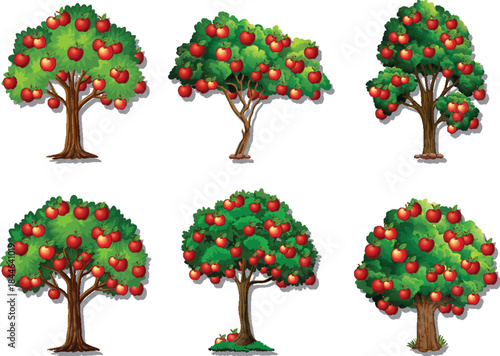 Cartoon cherry tree with leaves green illustration vector