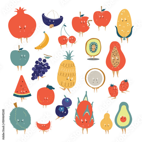 Healthy exotic fruit set watercolor texture vector