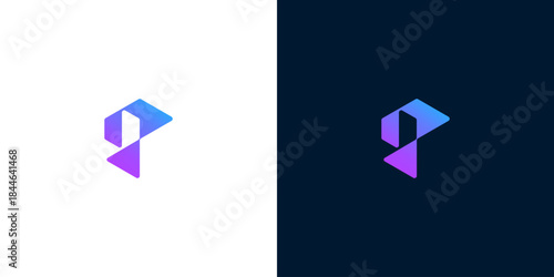 Modern abstract letter P logo design concept featuring a sleek, geometric shape with a vibrant blue and purple gradient, perfect for technology, business, or creative branding initiatives