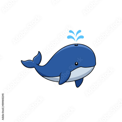 Adorable Little Blue Whale Marine Animal Spouting Water Cartoon Vector Illustration Isolated on White Background for Kids Design