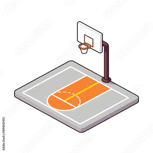 Isometric View of a Minimalist Outdoor Basketball Court and Hoop Vector Illustration for Sport and Fitness Concepts