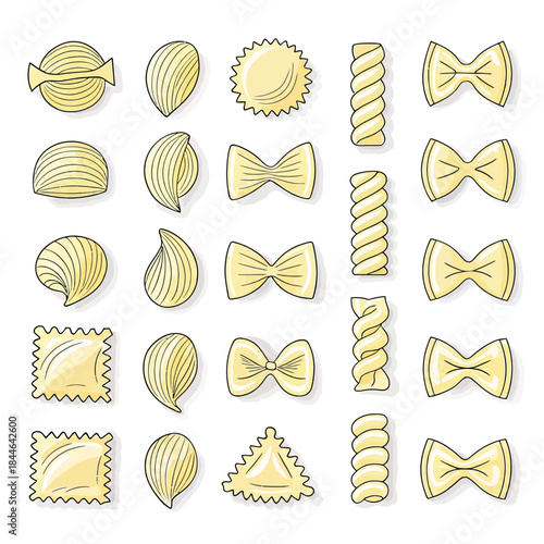 Assortment of Italian Pasta Shapes in Light Yellow
