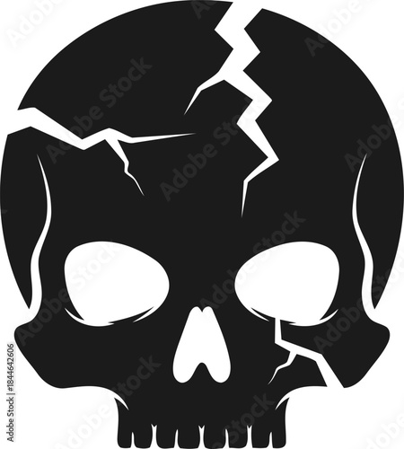 Cracked skull silhouette a symbol of danger and mortality.