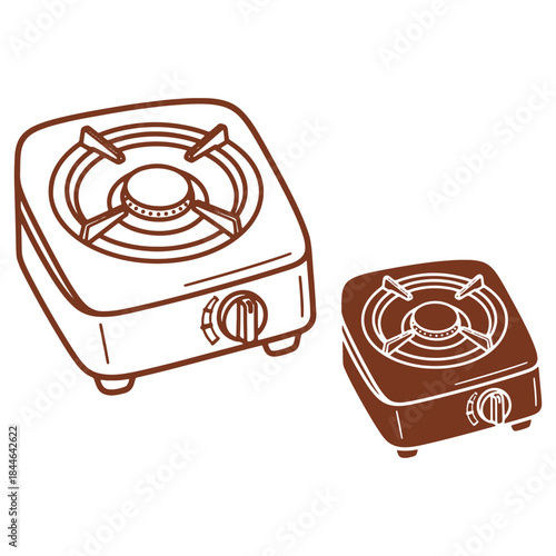 Illustration of portable gas stoves for camping and outdoor cooking