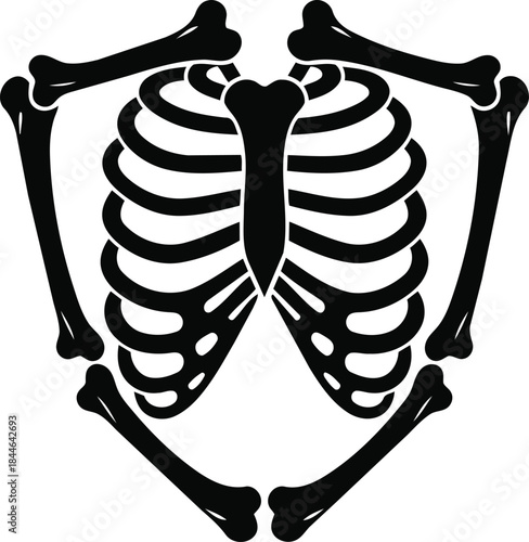 Human Rib Cage and Bones Silhouette Illustration.