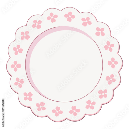 Decorative round lace doily plate mat with pink flowers pattern minimalist cartoon vector illustration graphic design for crafts