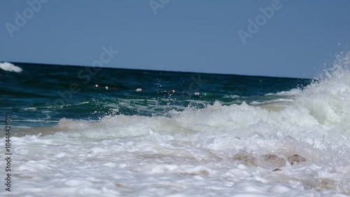 Slow Motion Ocean Waves Rolling Toward the Shore