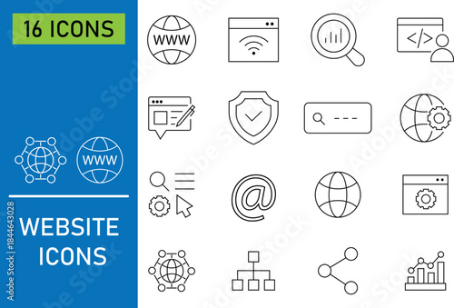 Set of website thin line icons. Schedule and working hours. Containing digital marketing, message, phone, data analytics, management, contact, communication, device and more. Vector illustration.