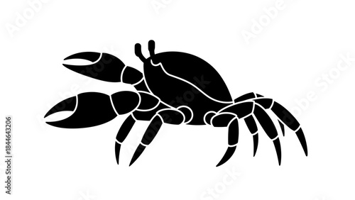 Black Silhouette of a Crab on a White Background.