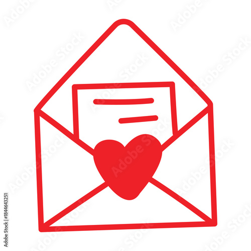 Letter with a heart in doodle style. White background.