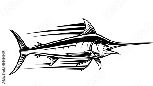 Dynamic Marlin Fish Illustration with Speed Lines.