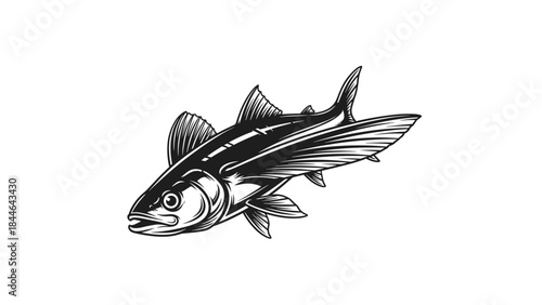 Flying Fish Engraving Illustration.