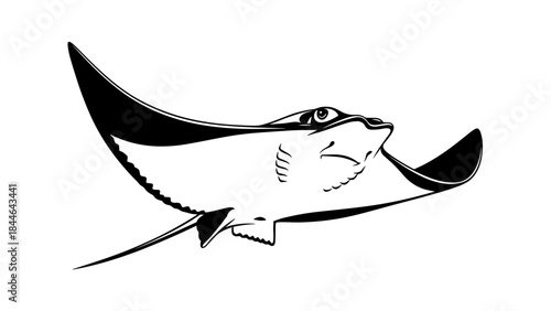 Graceful Stingray Gliding Through Water in Black and White.