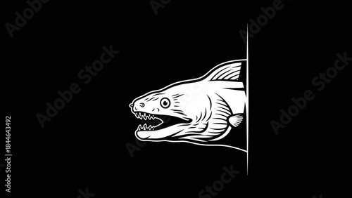 Illustration of a Moray Eel peeking from behind a dark surface.