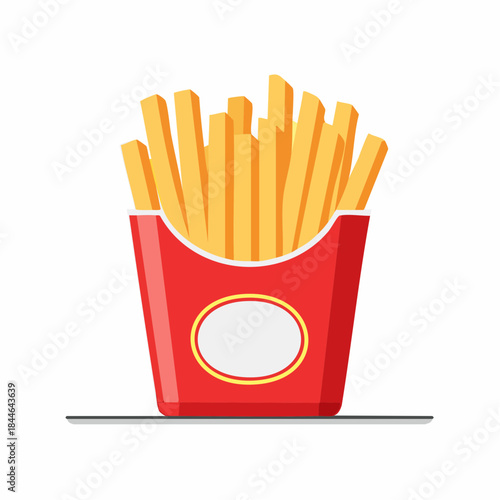 Crispy golden French fries in a vibrant red carton, a classic fast-food favorite, perfect for any meal or snack