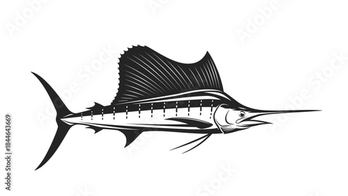Sailfish Illustration Black and White Vintage Style.