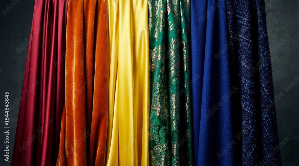 Fototapeta premium Draped Fabrics in a Vibrant Spectrum of Colors and Diverse Textures