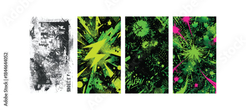 Grunge texture background with a vibrant close up of an eye and abstract brushstrokes | punk design