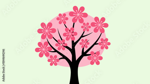 Blooming Spring Delight: A whimsical illustration of a blossoming tree. Featuring delicate pink flowers against a soft backdrop, celebrating the freshness of spring.