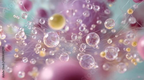 Hydrating centella ampoule effects abstract background digital art colorful bubbles close-up view skincare concept