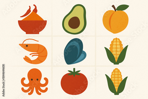 Chilean Food Ingredient Icon Set Vector Illustration with Traditional Ingredients