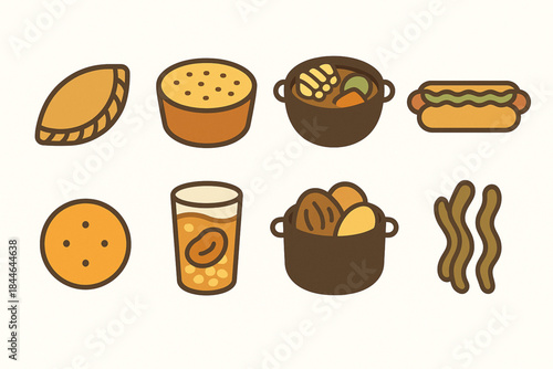Chilean Traditional Food Icon Set Vector Illustration with Empanada, Pastel de Choclo and Local Dishes