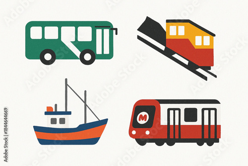 Chilean Transportation Icon Set Vector Illustration with Urban and Rural Vehicles