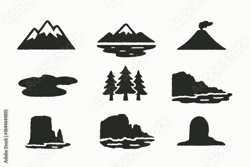 Chilean Landscape Icon Set Vector Illustration with Mountains, Lakes and Coastal Elements