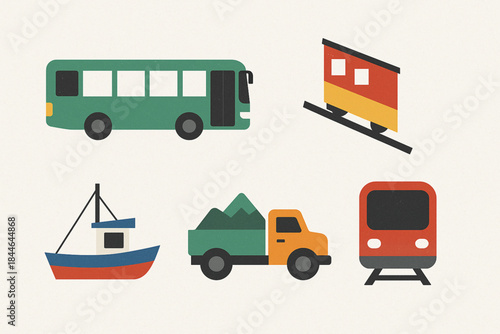 Chilean Transportation Icon Set Vector Illustration with Urban and Rural Vehicles