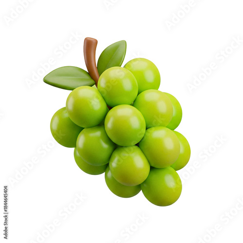 Green grapes plastic 3D Icon on transparent.