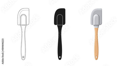 Three spatulas in different colors isolated on white background