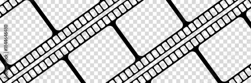Old grunge movie film long strip, vintage filmstrip roll frame, vector photo background. Video or movie filmstrip overlay, cinema or photograph camera long film strip with transparent screen