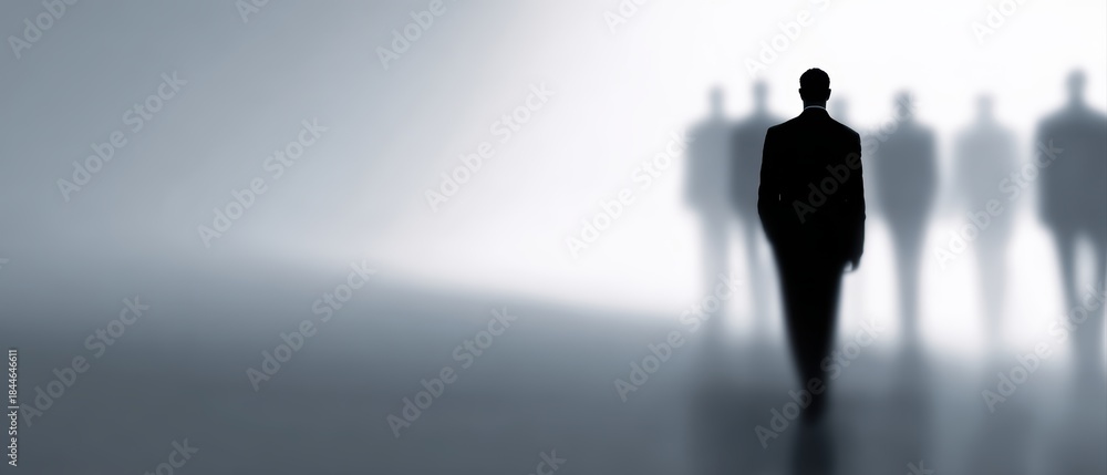 Fototapeta premium leadership concept, person ahead of silhouettes