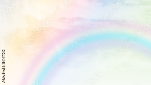 Clear pastel sky background, clouds with rainbow effect background. 
